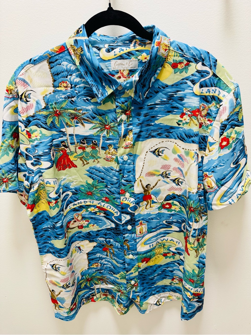 Men's Hawaiian Print Button-Up Shirt - Blue